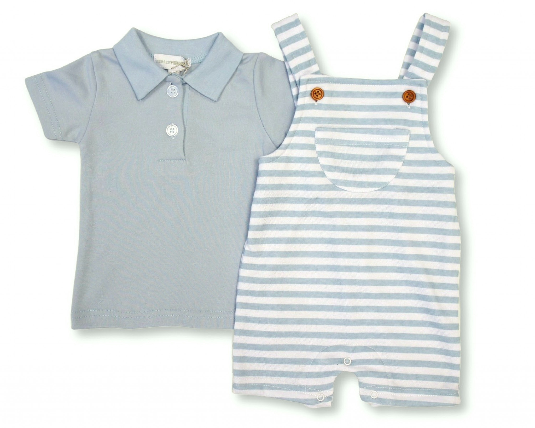 Nursery Time Bis-2120-6346 503532006346 1 NT2120-6346B Striped Dungaree and Polo Shirt (Nb-9 months)
