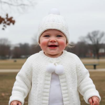 NT25-1220W  White Cardigan and Hat Set  (0-12 months)