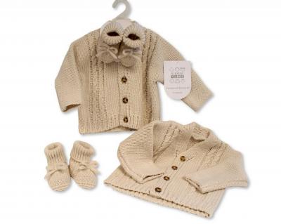Nursery Time GP-25-1221T 5035320225210 NT25-1221-T Taupe Cardigan and Bootie Set (0-12 months)
