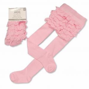 NT61-1054P  Pink Broderie Anglaise Frilly Tights  (0-24 months)