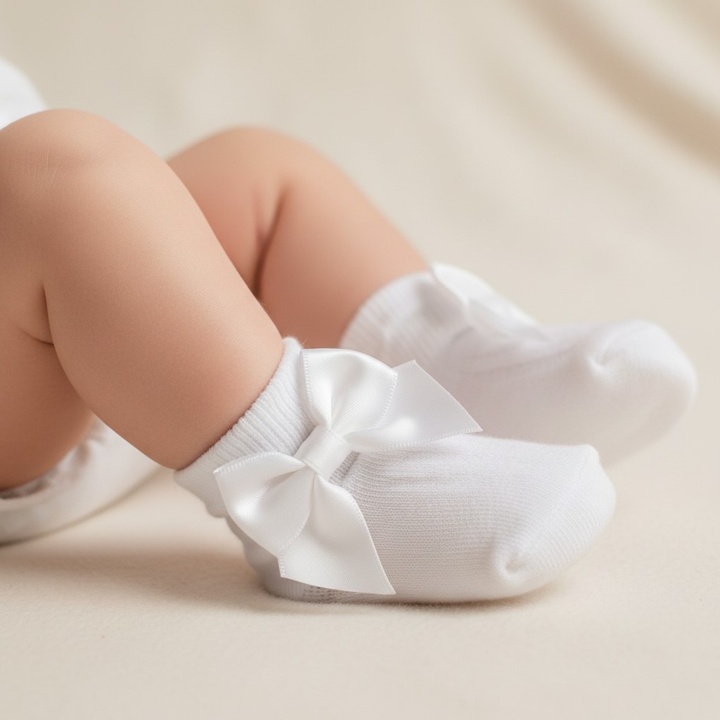 Nursery Time  5035320312231 NT61-2223-W-0-3 White Bow Socks (0-3 months)