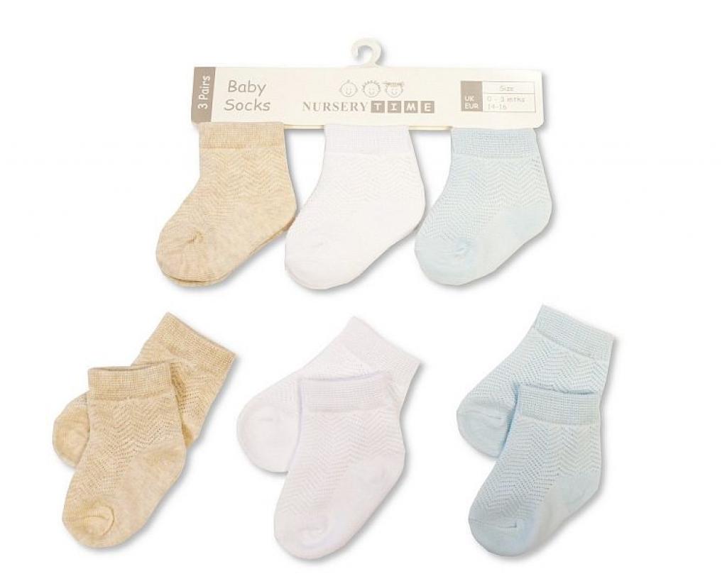 Nursery Time BW-61-2236S-0-3 5035320602363 NT61-2236S-0-3 Triple Pack Socks (0-3m) x 6