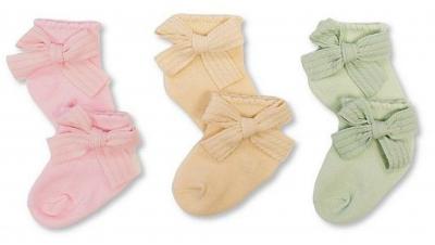 NT61-2238A  Triple Pack "Bow" Socks  (Choose Size 0-6m)