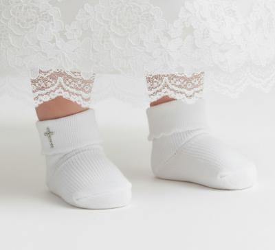 NT61-2239-W  Silver "Cross" Christening Socks  (Choose Size 0-6m)