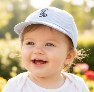 PB0373-1  Woven stripe soft peak camp (New born - 3 months)