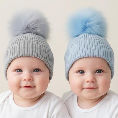 PB6086-2S Ribbed Hat with Furry Pom Pom (6-18 months)