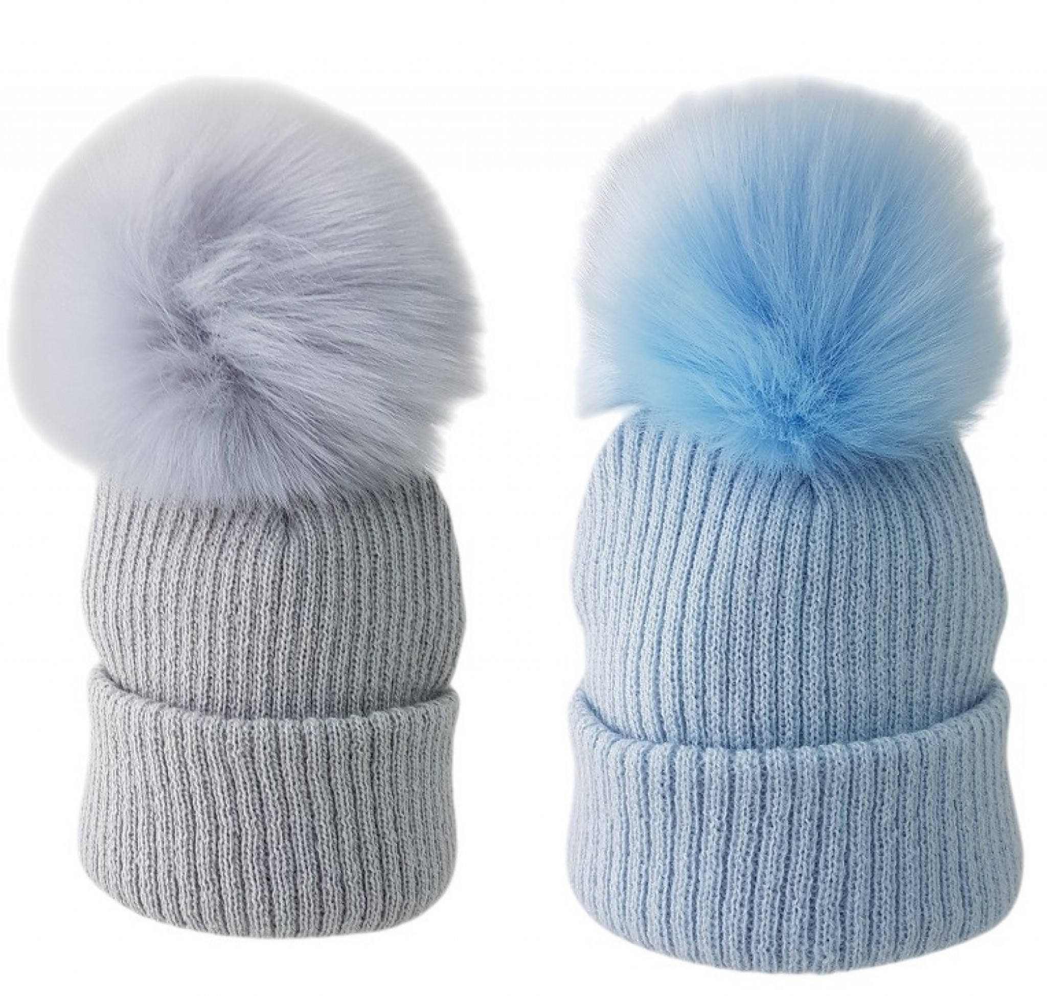 Pesci Baby  5055185817078 PB6086-2 Ribbed Hat with Furry Pom Pom (6-18 months)