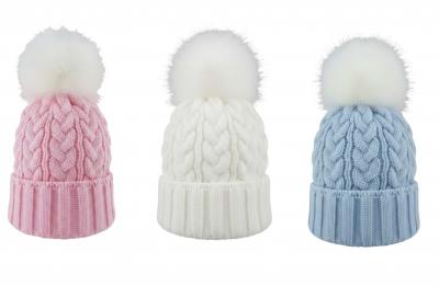 PB6131-1PWS Cable Knit Faux Fur Pom Pom Hat (0-6 months)