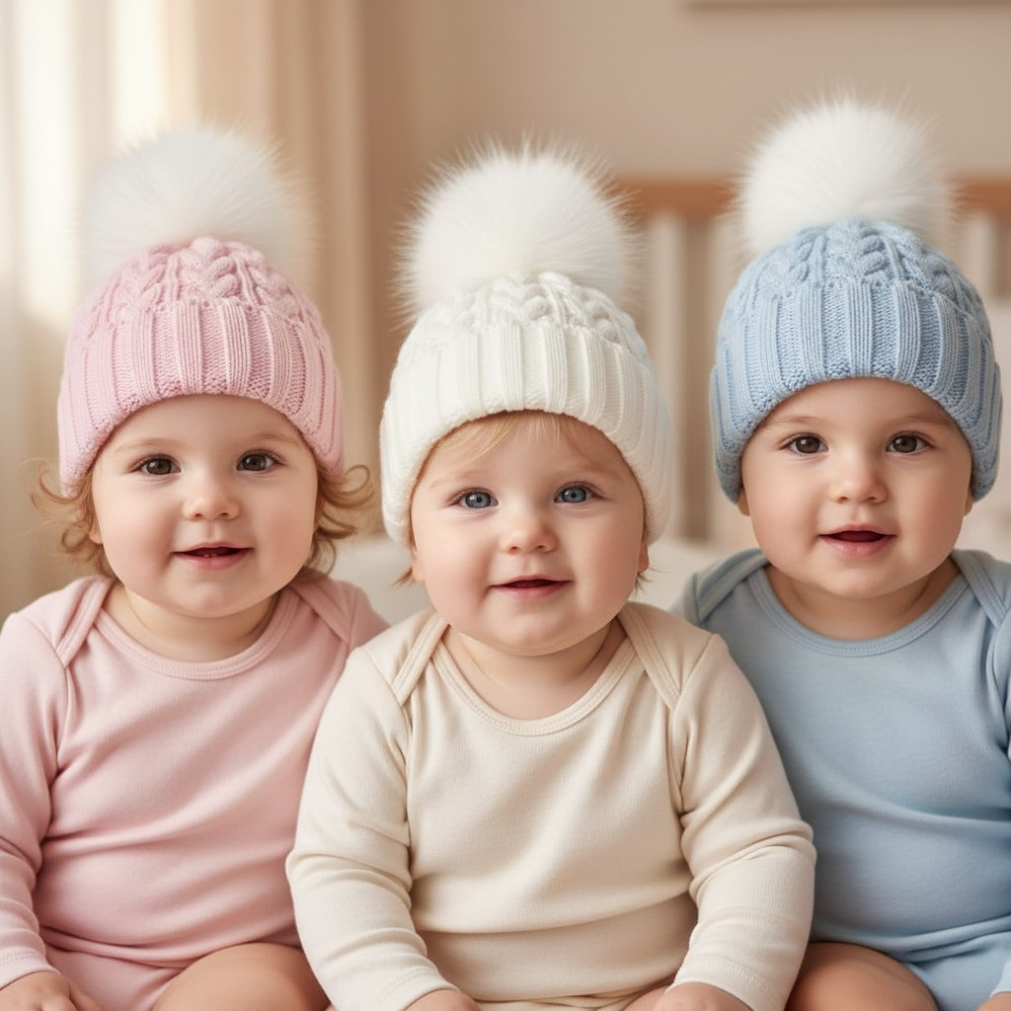 Pesci Baby  5055185825899 PB6131-1 Cable Knit Faux Fur Pom Pom Hat (0-6 months)