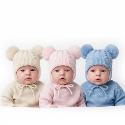 PB6254 Large Pom Pom Knit Hats , Fleece Lined (6-12 months)