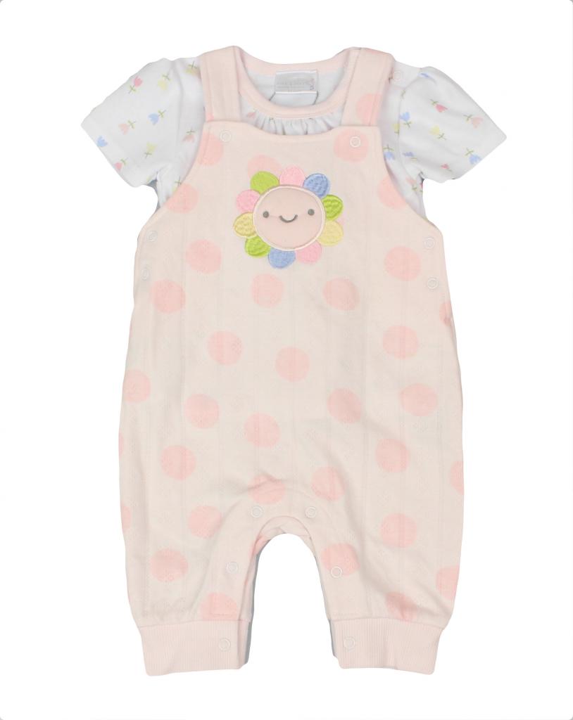 Pure & Soft DGS/E13318 * PSE13318p Pointelle Dungaree Set "Flower" (0-6 months)