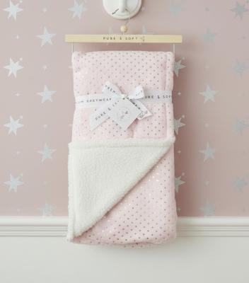 PSN15882 Pink Foil Plush Baby Blanket with Sherpa Backing
