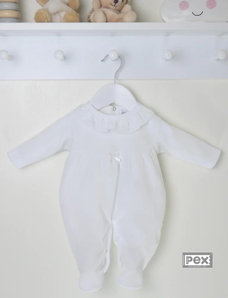 Pex B0060 * PX0060-W White "Broderie Anglaise" Velour All In One (NB-6m)