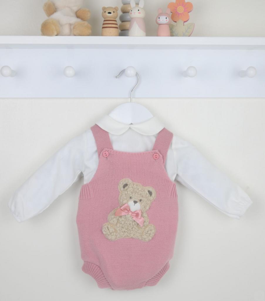 Pex B372014 * PX0726-DP-A Dusky Pink "Bear" Dungaree Set (Nb-9 months)
