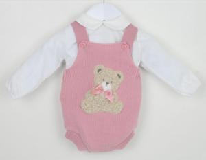 Pex B372014 * PX0726-DP-A Dusky Pink "Bear" Dungaree Set (Nb-9 months)