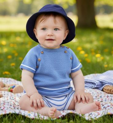 PX0552DB  Casper Dusky Blue Knit Set  (Nb -6months)