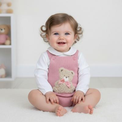 PX0726-DP-A Dusky Pink "Bear" Dungaree Set (Nb-9 months)