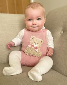 Pex B372014 * PX0726-DP-A Dusky Pink "Bear" Dungaree Set (Nb-9 months)