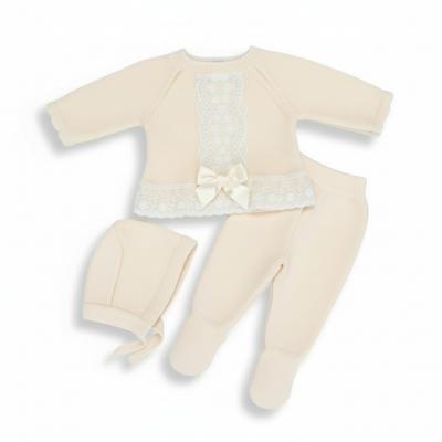 PX0752I  Ivory Florence Knit "Lace and Bow" 3 Piece Set  (Nb-9m)