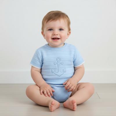 PX0869S-B   Sky Blue Anchor Pants Suit  (9-24 months)
