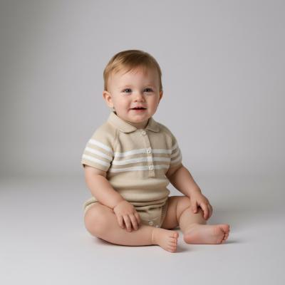 PX09430-N  Mateo Natural Stripe Romper  (9-24 months)