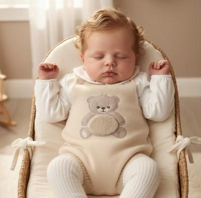 PX1110-N-B Natural "Teddy" Dungaree Set (9-24 months)