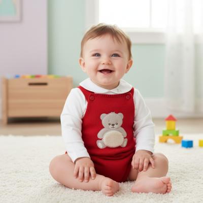 PX1110-R-B Red"Teddy" Dungaree Set (9-24 months)