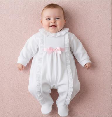 PX9880WP White and Pink Velour Victoria Sleepsuit (NB-6m)