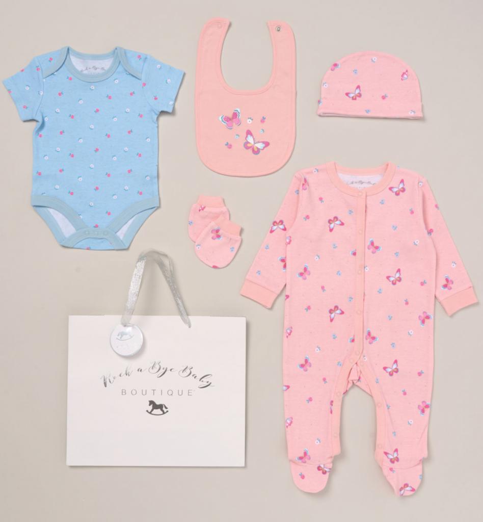 Rock a bye boutique D07354  RBD07354 Butterfly 5 Piece Layette & Bag(NB - 6m)