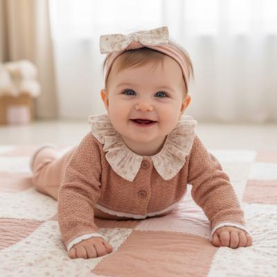 RBE07710-P Knitted Floral Romper Set (0-12 months)