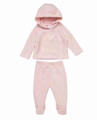 RBE07805P  Heart textured Hooded Set  (Nb-6 months)