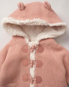 Rock a bye boutique E07894 0-3m = 5056623219119, 3-6m = 5056623219126, 6-12m = 5056623219133 RBE07894DP  Dusky Pink Borg and Knit Cardigan (0-12 months)