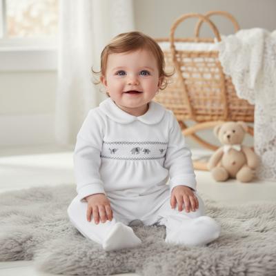 RBE08291-W  Smocked Elephant Velour All In One  (0-9 months)