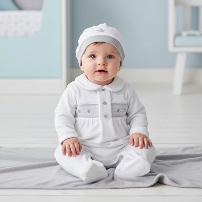 RBE08292-W  Smocked "Star" Velour  All In One  (0-9 months)