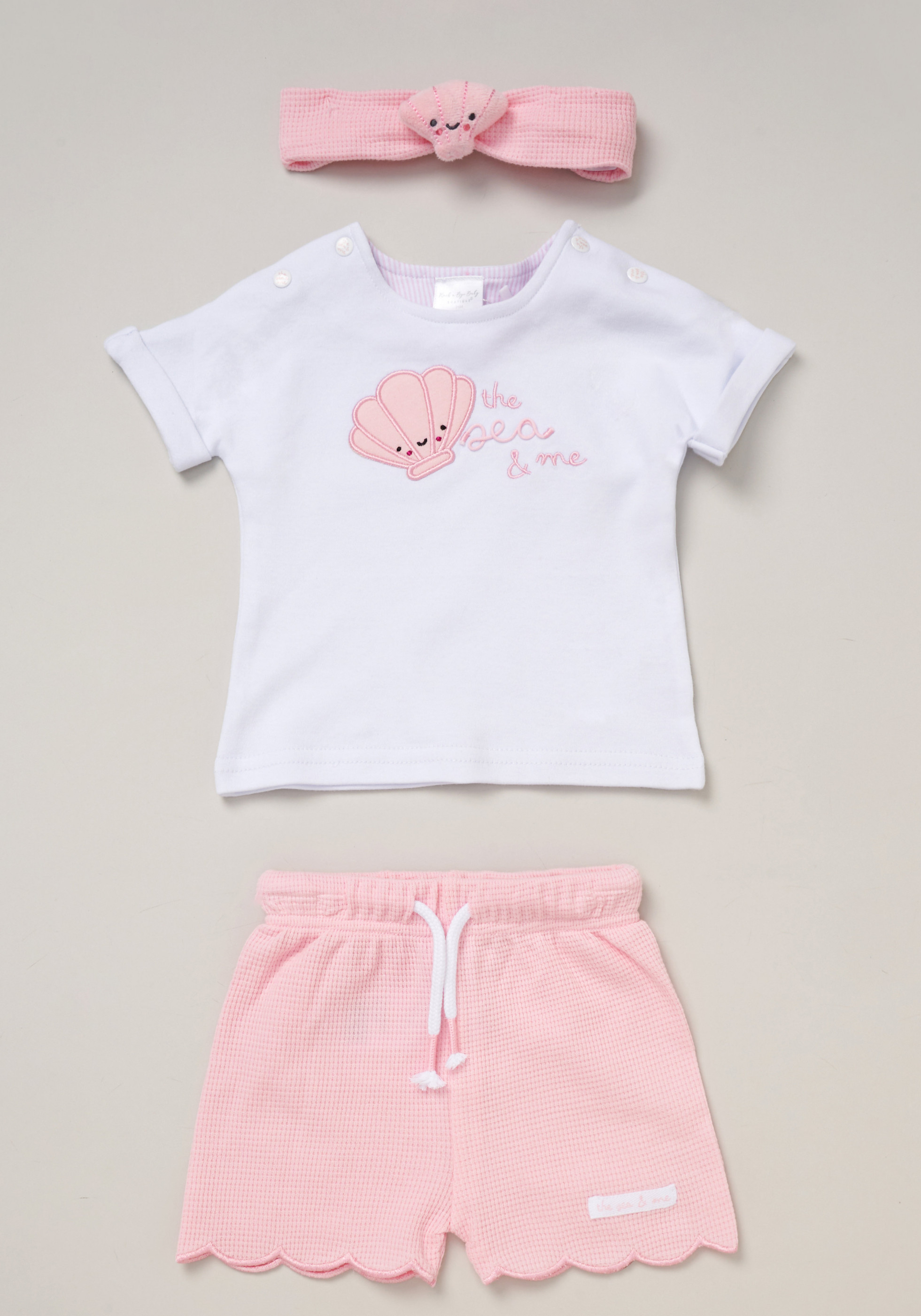Rock a bye boutique F09018NB 5056756546946 RBF09018 Seashell Scalloped Waffle Shorts Set(0-12 months)