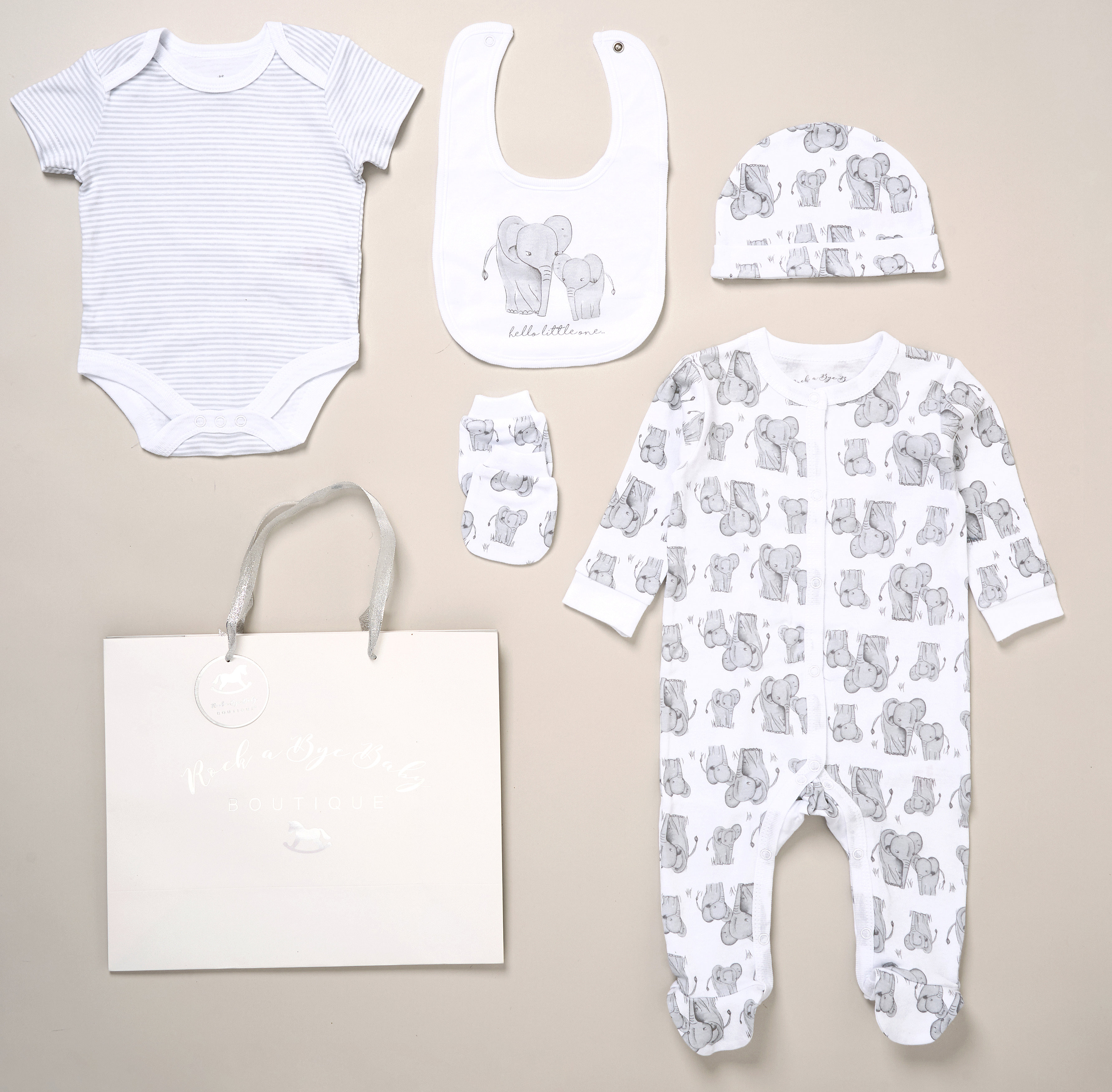 Rock a bye boutique F10719NB * RBF10719 Elephant 5 Piece Layette Set (Nb-6 months)
