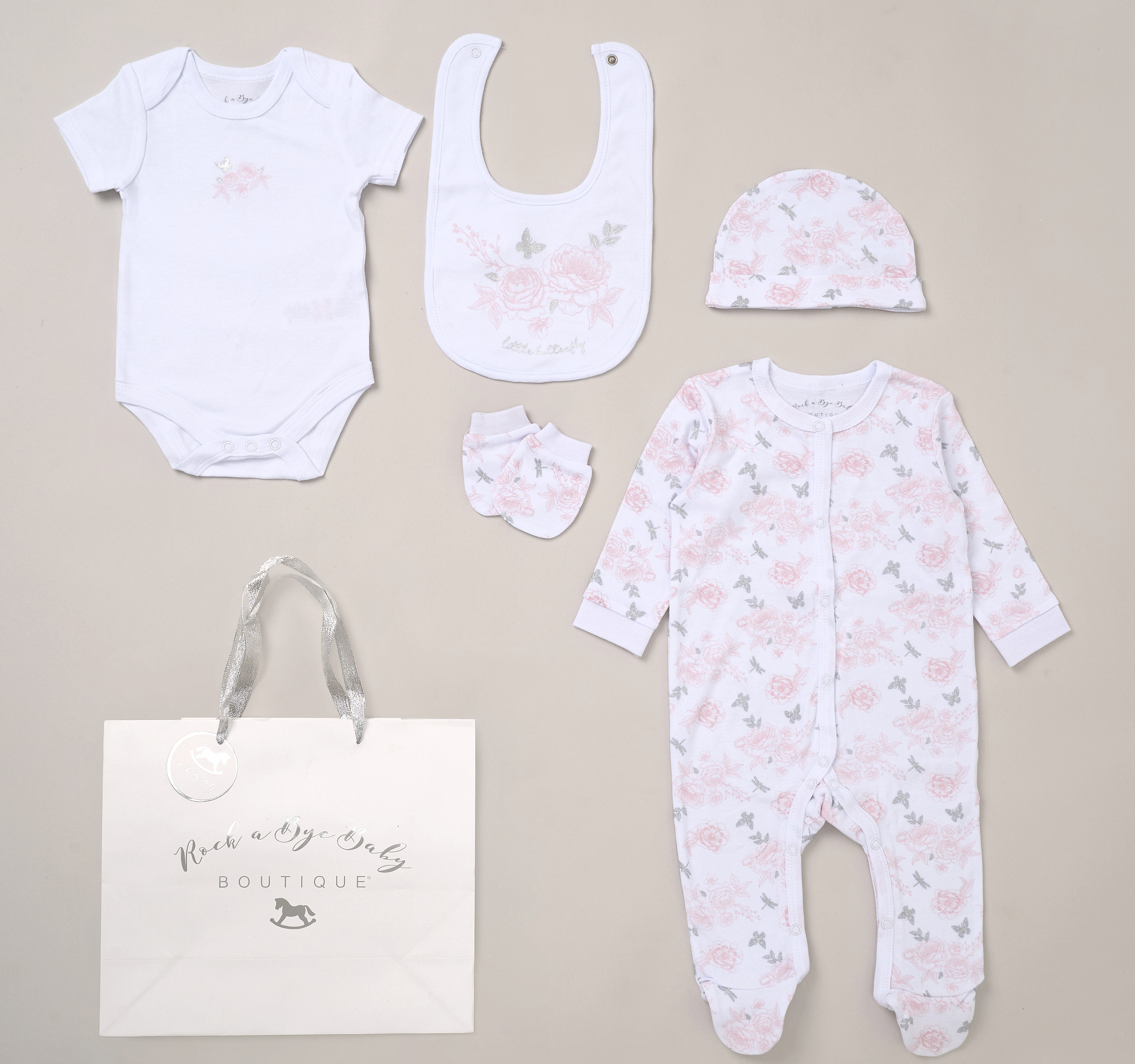 Rock a bye boutique F10736NB * RBF10736 Little Butterfly  5 Piece Layette Set (Nb-6 months)