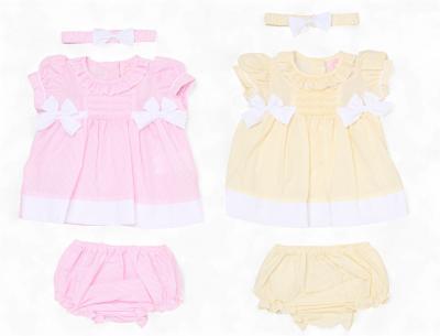 RBH12802-A  Smock stripe and bows  Dress Set  (9-24 months)