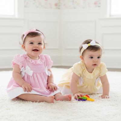 RBH12802B  Smock Stripe and Bows  Dress Set  (9-24 months)