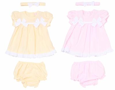 RBH12804-A  Double Bows Dress Set  (0-9 months)