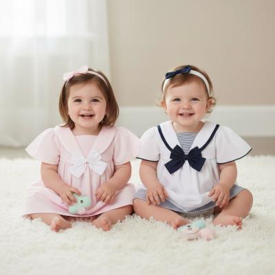 RBH12805-B  Sailor Bow Dress , pants and headband (9-24 months)