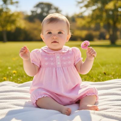 RBH12807P  Daisy Smocked Romper  (0-9 months)