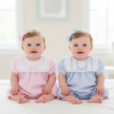 RBH12808PS  Striped Bow Romper  (0-9 months)