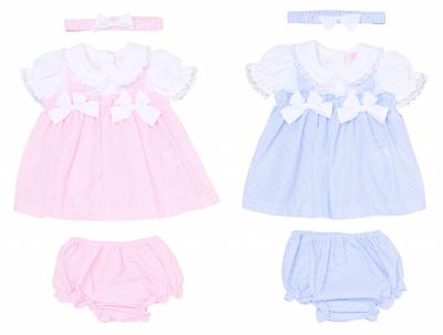 RBH12815-A  Striped Double Bows Dress Set  (0-9 months)