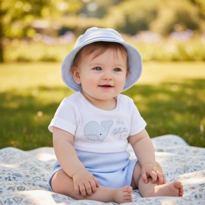 RBH13188S  Whale Waffle Romper and Hat  (0-9 months)
