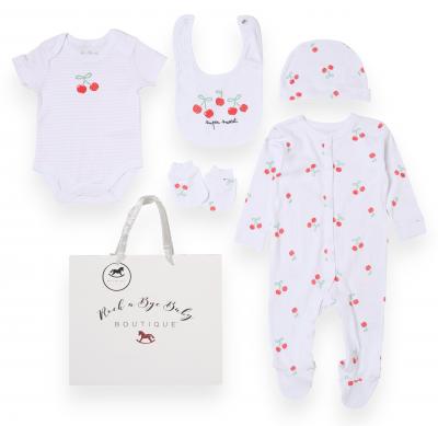 RBH13293  Cherries  5 Piece Layette Set  (Nb-6 months)
