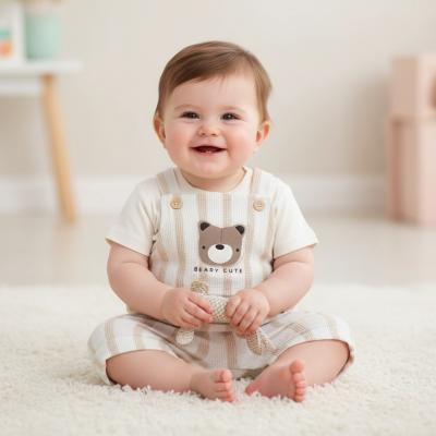 RBH13901  Waffle Tedy bear Dungaree set  (3-12 months)