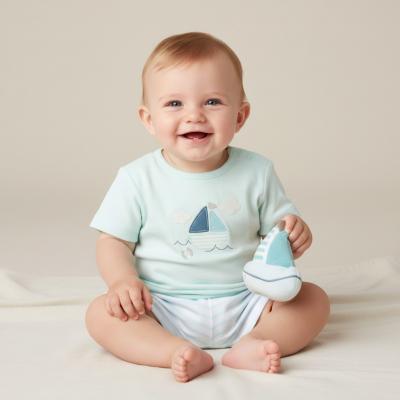 RBH14308S  Sailboat top and shorts with plushie  (0-9 months)