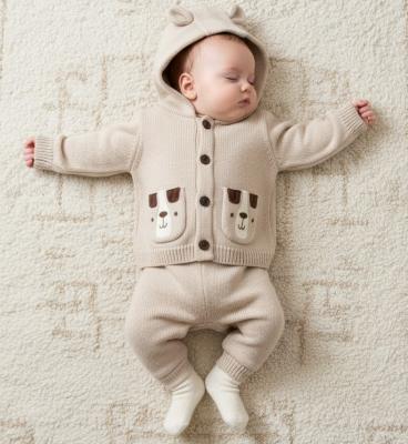RBJ15452 True Knit Puppy Hooded cardigan & Trousers (0-9 months)