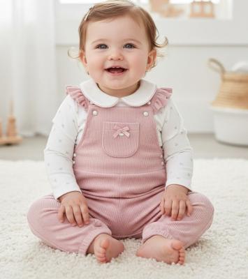 RBJ15754 Velour Ribbed Dungarees & Bodysuit (3-9 months)